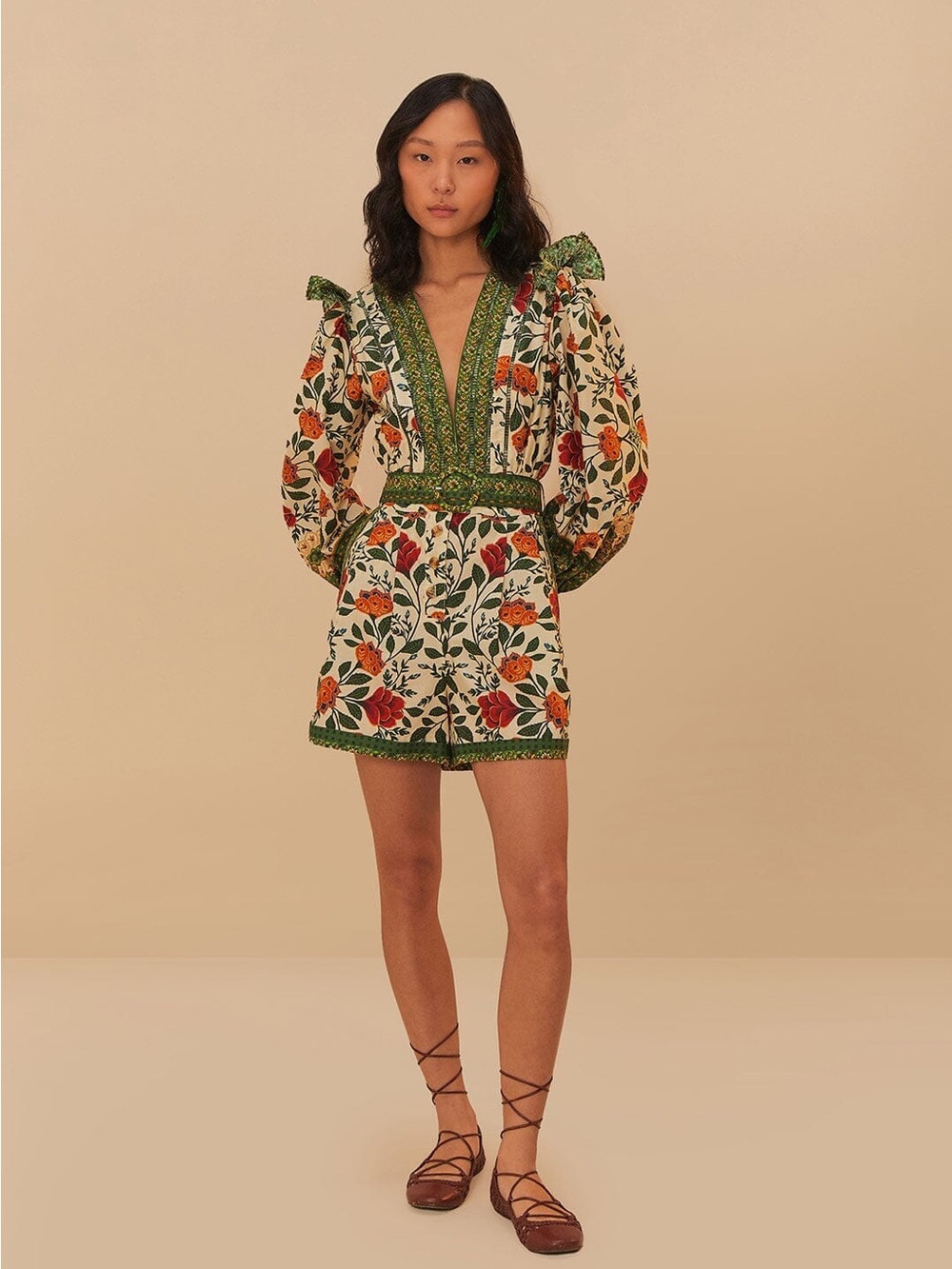 FARM RIO GARDEN TAPESTRY ROMPER IN SAND S - Picture 2 of 9